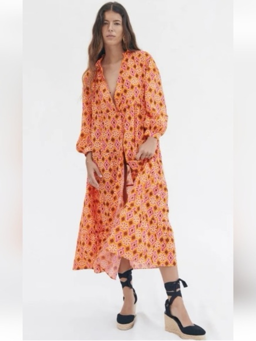 Zara The Selma Tiered Printed Cotton Midi Dress Size M NWT